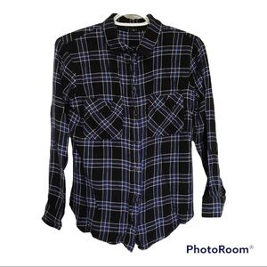 Sanctuary Shirt Women’s size XS Top Boyfriend‎ Button Up Split Back Plaid Check